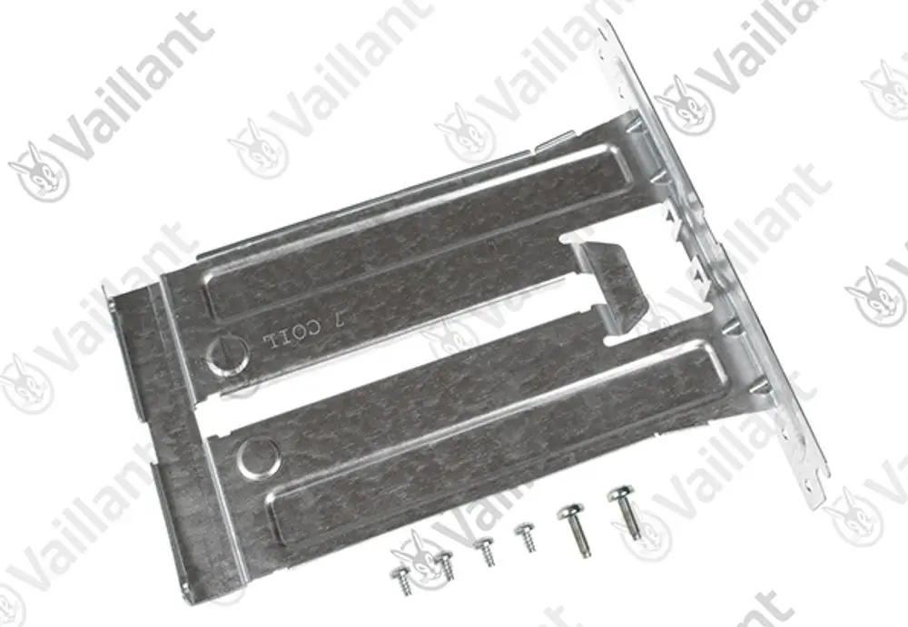 Vaillant Halter aus Metall mit verstellbaren Schlitzen, inklusive Schrauben zur Befestigung. Geeignet für Montageanwendungen in Heizungs- oder Sanitärsystemen.